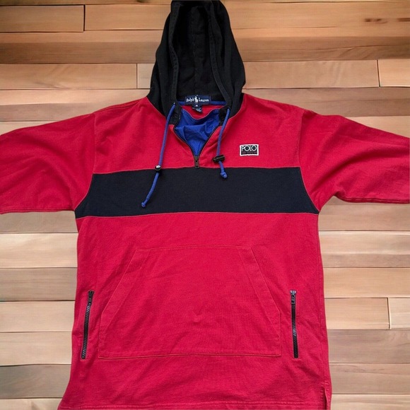Vtg Polo Ralph Lauren Hi Tech Hoodie Hooded Sweatshirt Red Men's Medium H10242 - Picture 15 of 15